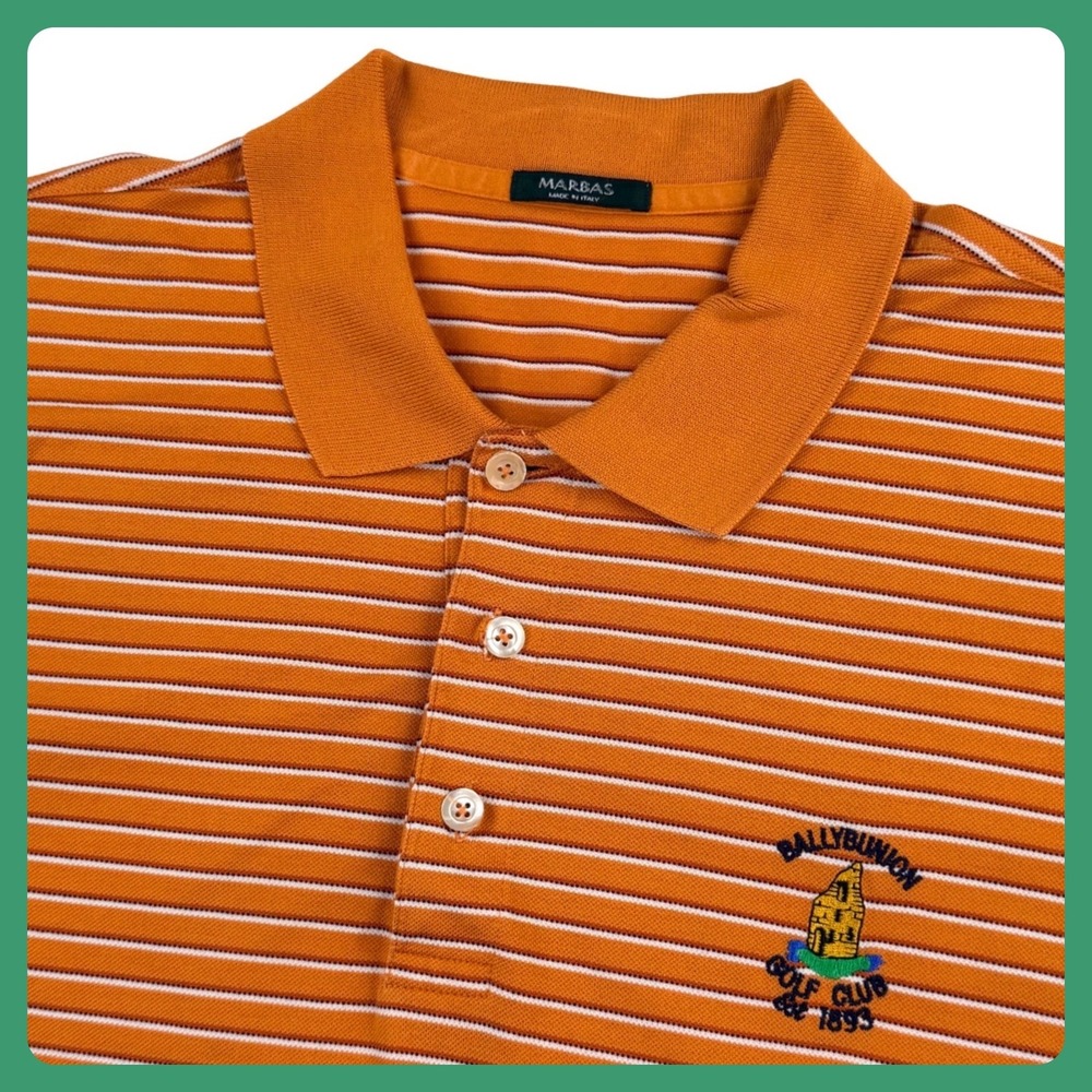 Marbas Ballybunion Golf Club Polo Shirt Men XL‎ Orange Cotton Striped Italy